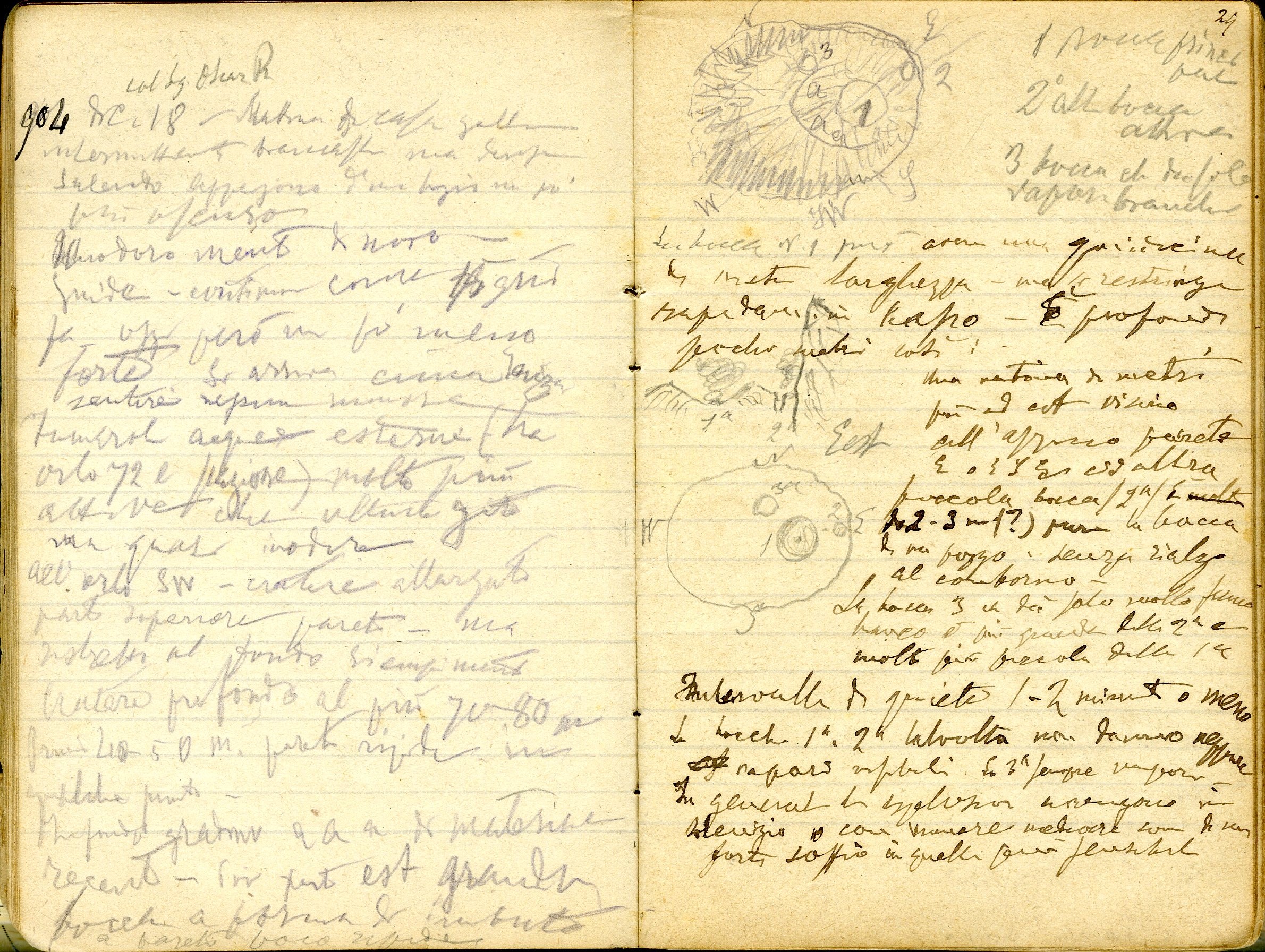 Stralcio di un taccuino di osservazioni di campagna di Giuseppe Mercalli, con schizzo a matita dell'area craterica. Archivio del Reale Osservatorio Vesuviano. Istituto Nazionale di Geofisica e Vulcanologia sezione di Napoli Osservatorio Vesuviano Stralcio di un taccuino di osservazioni di campagna di Giuseppe Mercalli, con schizzo a matita dell'area craterica. Archivio del Reale Osservatorio Vesuviano. Istituto Nazionale di Geofisica e Vulcanologia sezione di Napoli Osservatorio Vesuviano