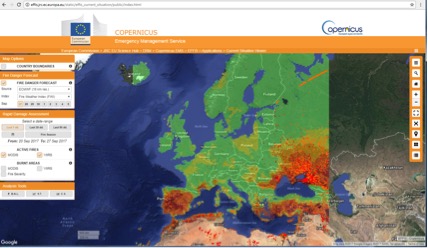 Figura 2. Snapshot recente (28-9-2017) dal sito http://effis.jrc.ec.europa.eu/ ns14 incendi2