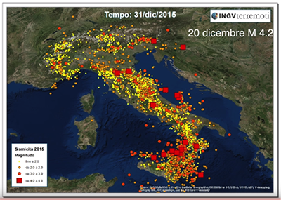 Il video pubblicato sul canale YouTUBE INGVterremoti dell’animazione spazio-temporale dei terremoti localizzati nel 2015 dalla Rete Sismica Nazionale dell’INGV durante il 2015 (https://youtu.be/afR9tyHeF3I) terremoti2015 1