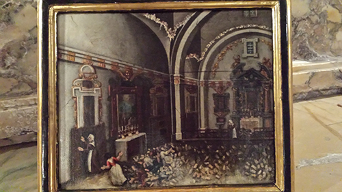 Siena, chiesa di San Raimondo al Refugio. Ex voto raffigurante il crollo delle volte dell’abside, sotto il quale trovarono la morte due educande del Conservatorio del Refugio.