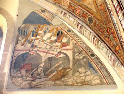 Chiesa di S. Maria dell’Incoronata. Affresco eseguito da Roberto d'Oderisio, uno dei maggiori pittori giotteschi napoletani del Trecento. Nell’affresco è raffigurato Sansone che distrugge un tempio cristiano, che molti ritengono rappresentare la stessa Chiesa di S. Maria