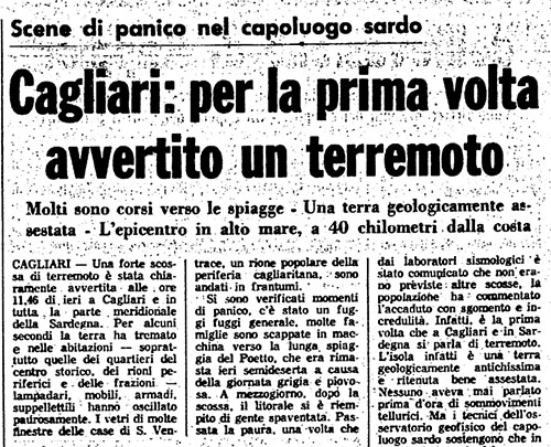 Giornali del 1977, quando un terremoto a Sud di Cagliari, in mare, spaventò e tutti dissero che era la prima volta. terra racconta 1