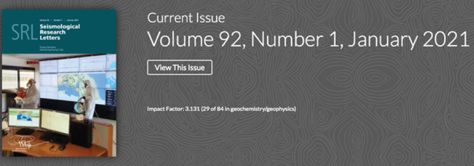 Copertina del Volume del Seismological research letter con la foto della sala operativa di Roma pennino3