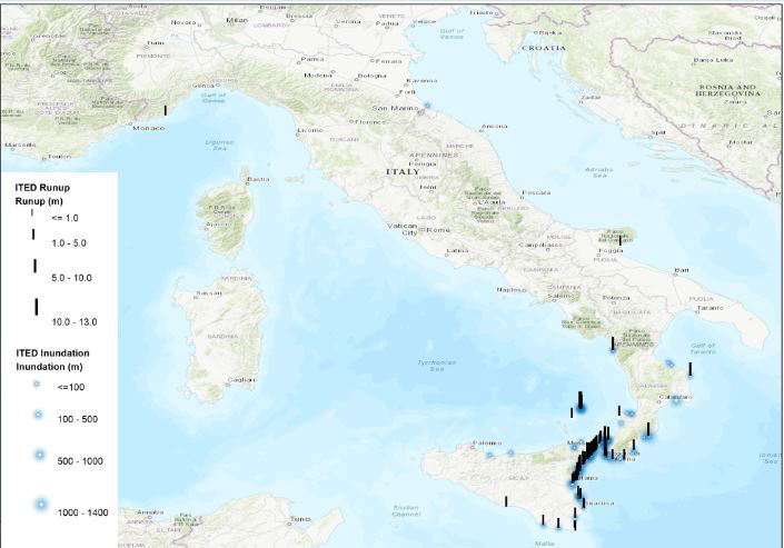 Distribuzione geografica dei run-up e delle inondazioni presenti in ITED. pennino2