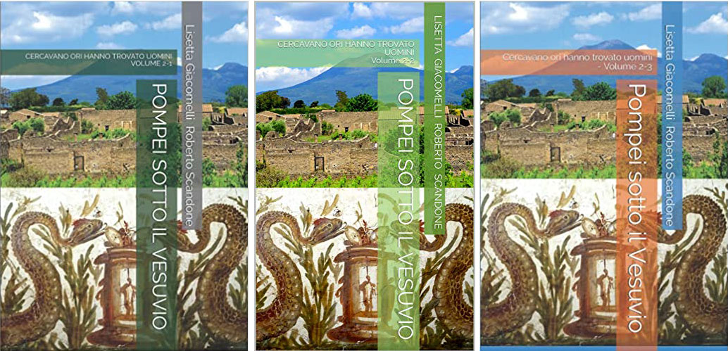 Copertina dei volumi Pompei sotto il Vesuvio: cercavano ori hanno trovato uomini, volumi 2-1, 2-2, 2-3. terra3