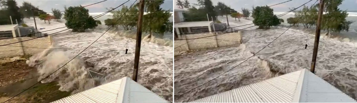 Impatto dello tsunami sull’isola di Tongatapu, nel tardo pomeriggio del 15 gennaio 2022. Foto del Project Coordinator for the Tonga Parliament Buildings Project, Dr. Faka’iloatonga Taumoefolau fucina1