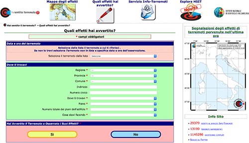 La schermata iniziale del questionario di “Hai sentito il terremoto?” Figura1