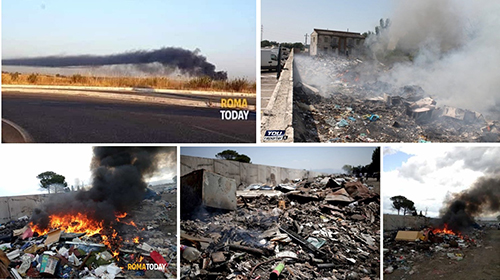 Foto di combustioni all'aperto in zona via di Salone, ricavate da quotidiani e trasmissioni televisive locali Artide Antartide 2